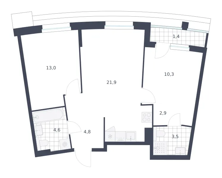 2-комн. 62.4 м²