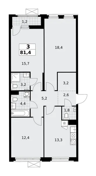 3-комн. 81.4 м²