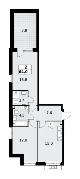 2-комн. 64 м²
