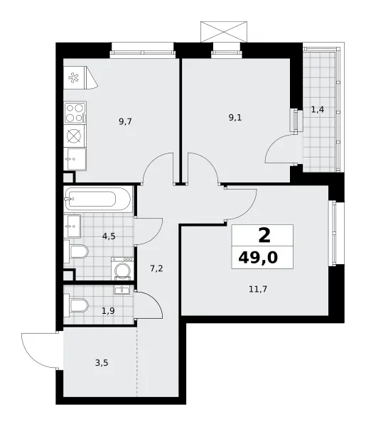 2-комн. 49 м²