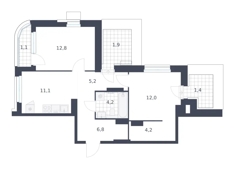 2-комн. 60.7 м²