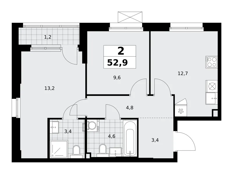 2-комн. 52.9 м²