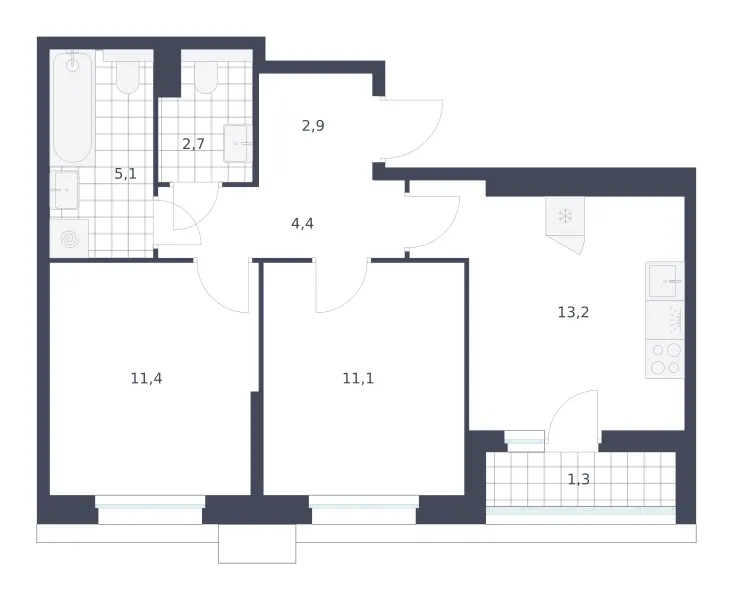 2-комн. 52.1 м²