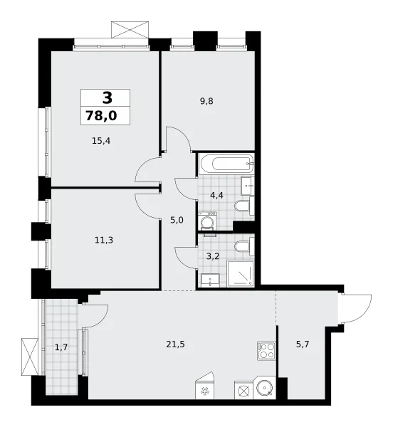 3-комн. 78 м²