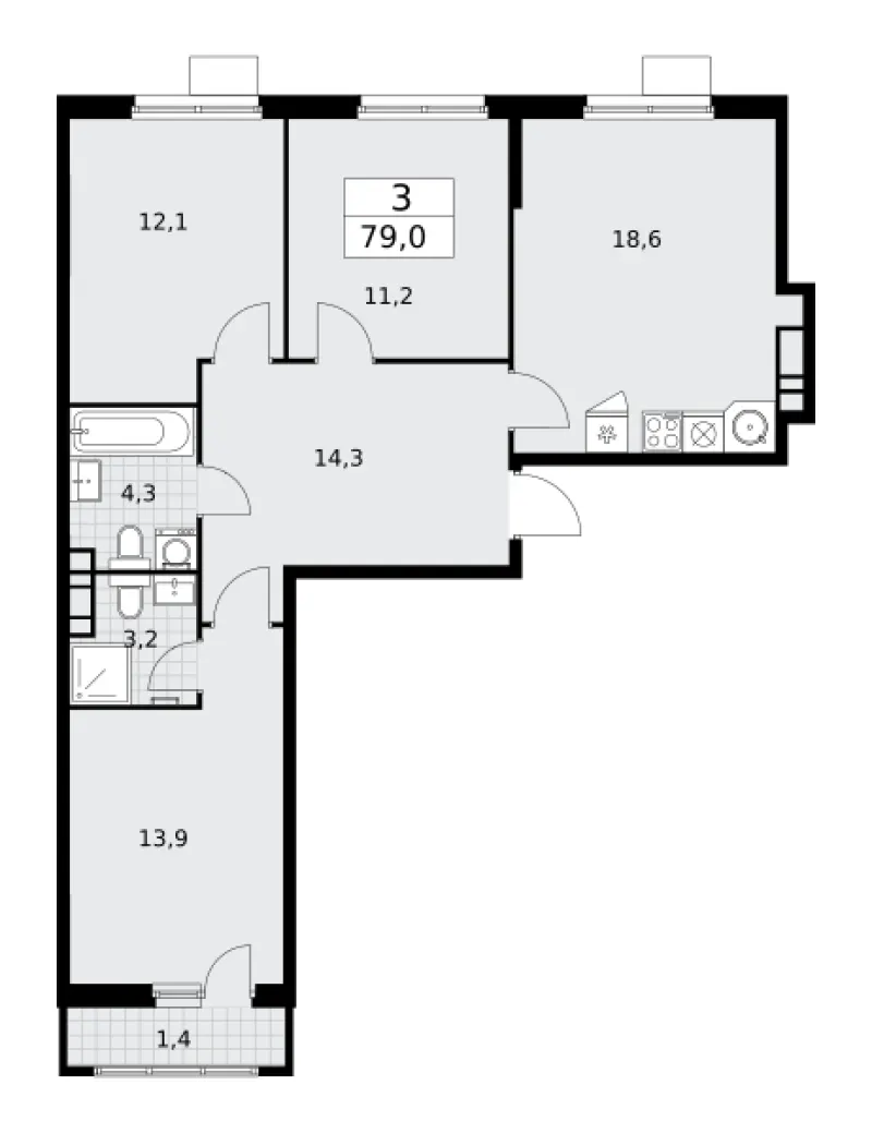 3-комн. 79 м²