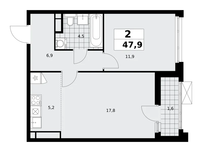 2-комн. 47.9 м²