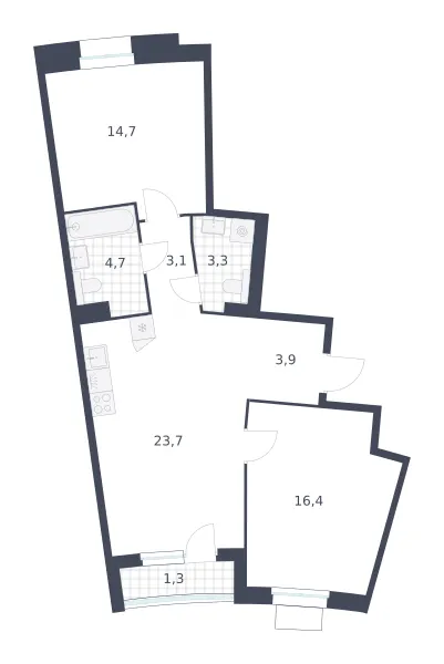 2-комн. 71.1 м²