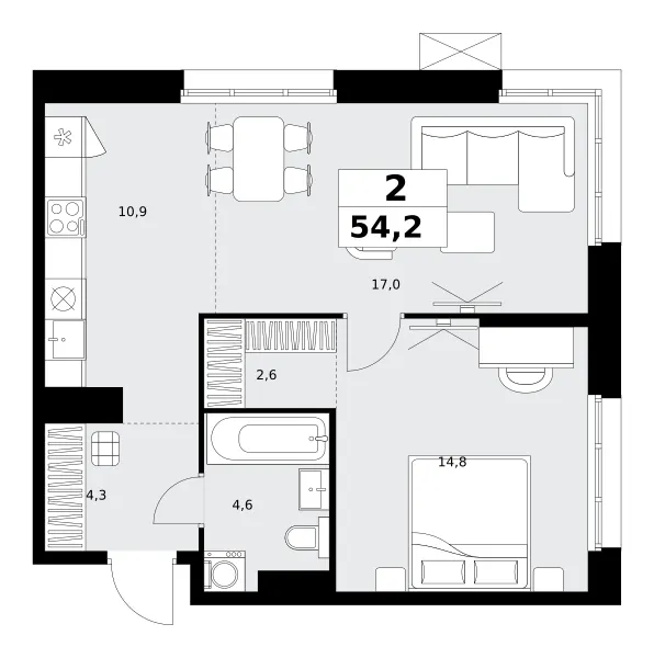 2-комн. 54.2 м²