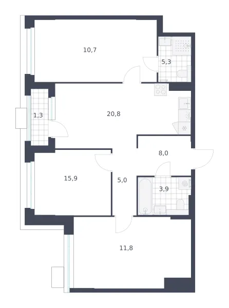 3-комн. 82.7 м²