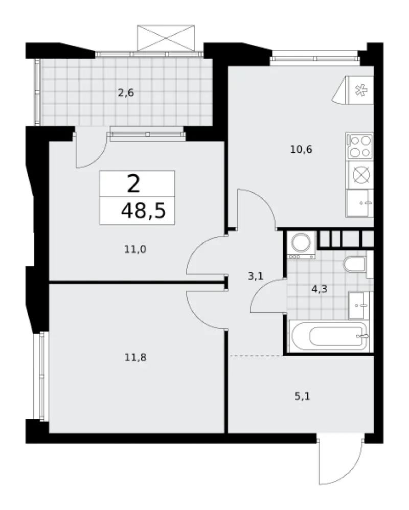 2-комн. 48.5 м²
