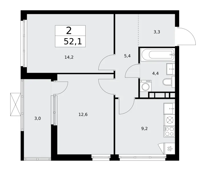 2-комн. 52.1 м²