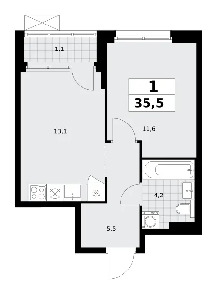 1-комн. 35.5 м²