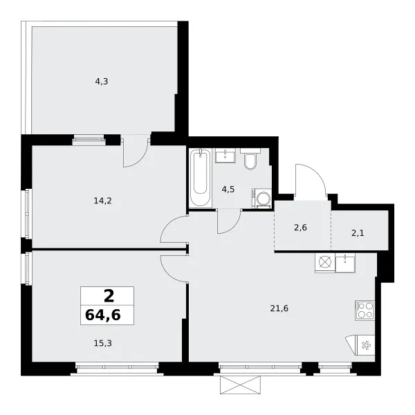 2-комн. 64.6 м²