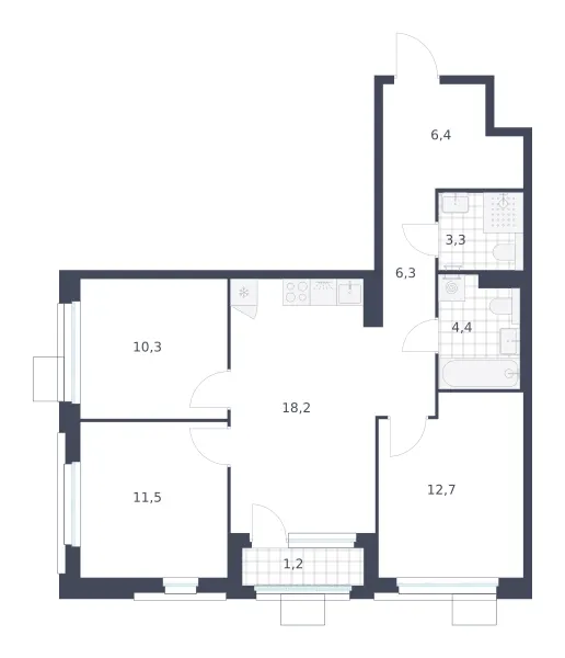 3-комн. 74.3 м²