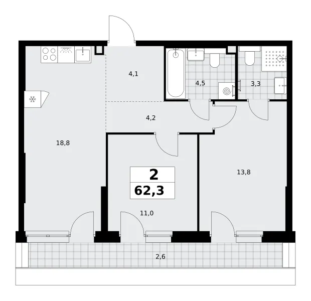2-комн. 62.3 м²