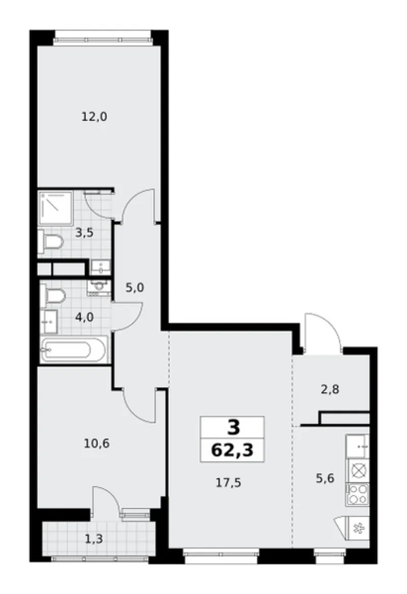 3-комн. 62.3 м²