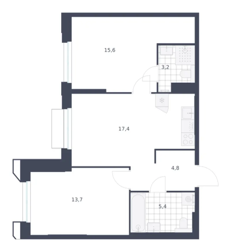 2-комн. 60.1 м²