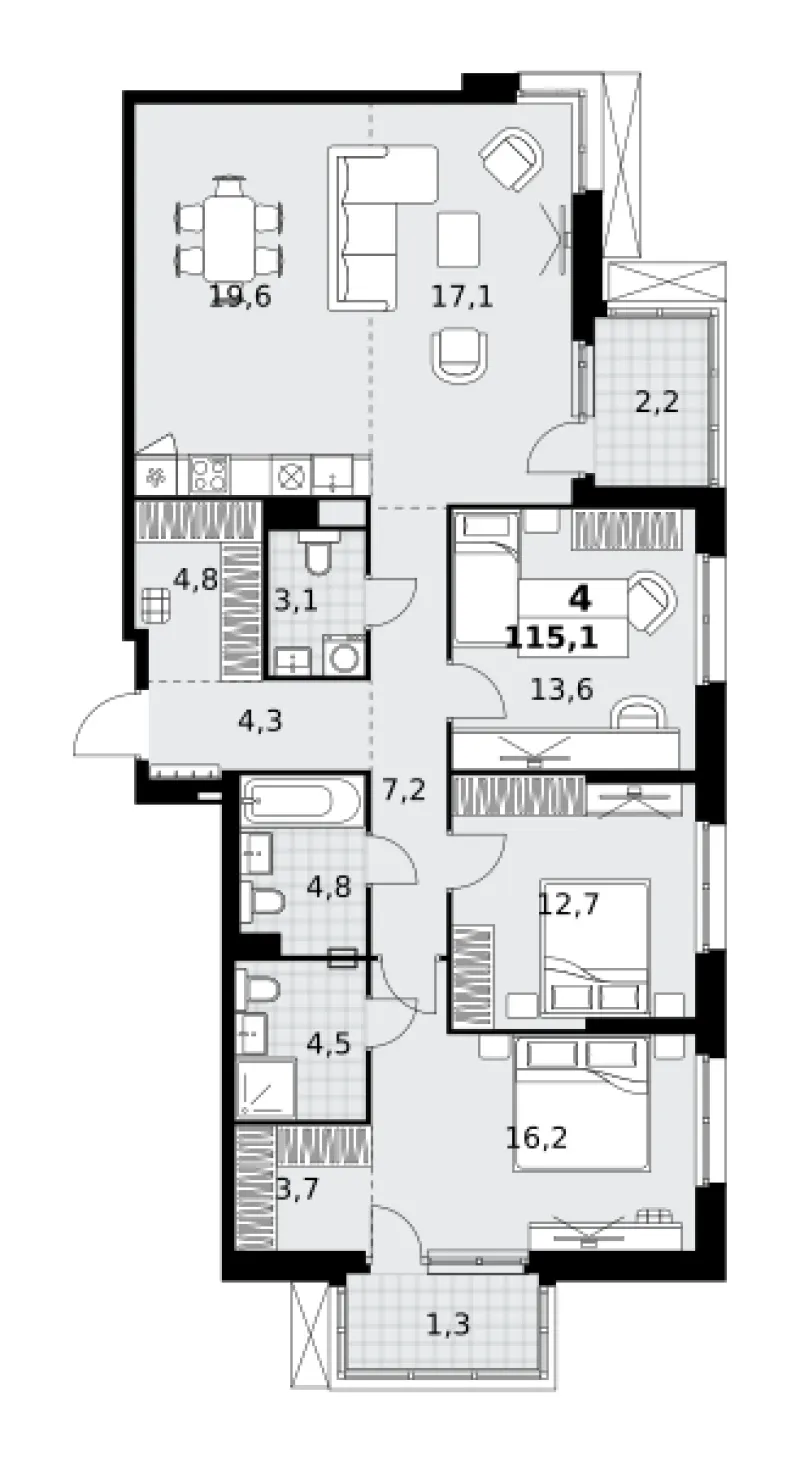 4-комн. 115.1 м²