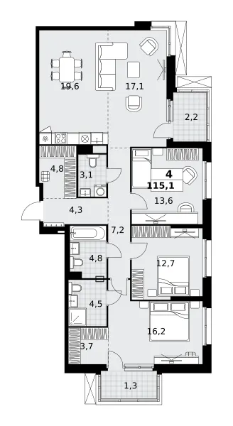 4-комн. 115,1 м²