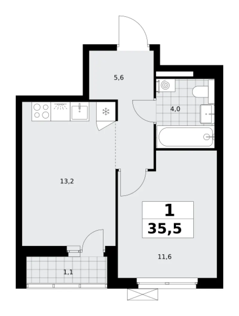 1-комн. 35.5 м²