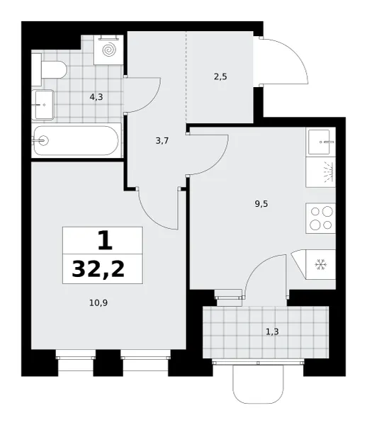 1-комн. 32.2 м²