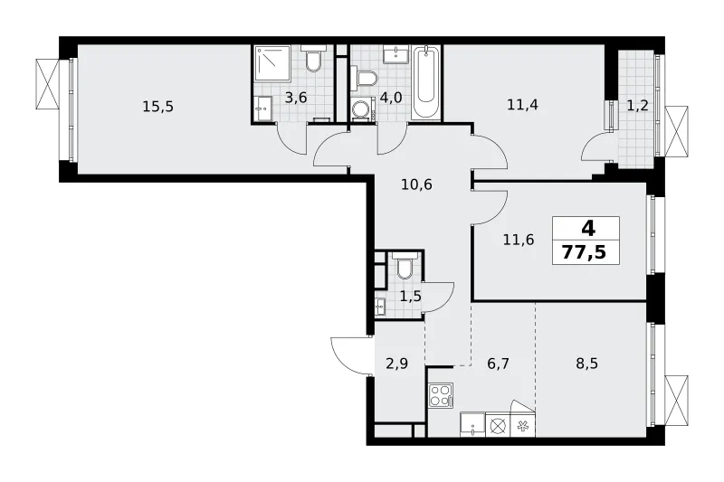 4-комн. 77.5 м²
