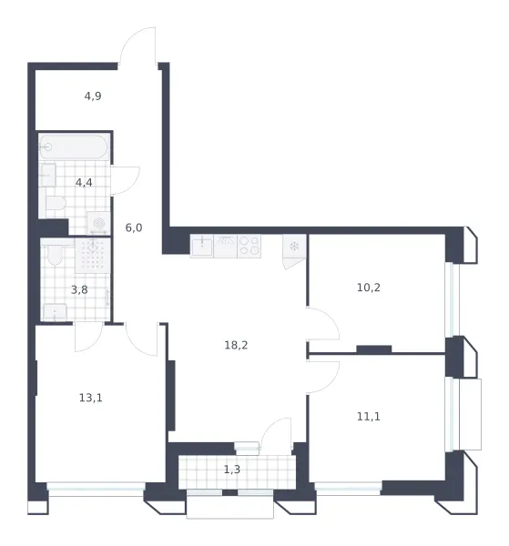 3-комн. 73 м²