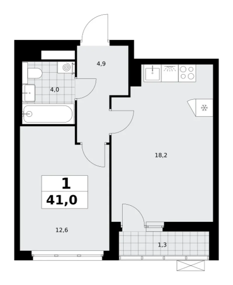 1-комн. 41 м²