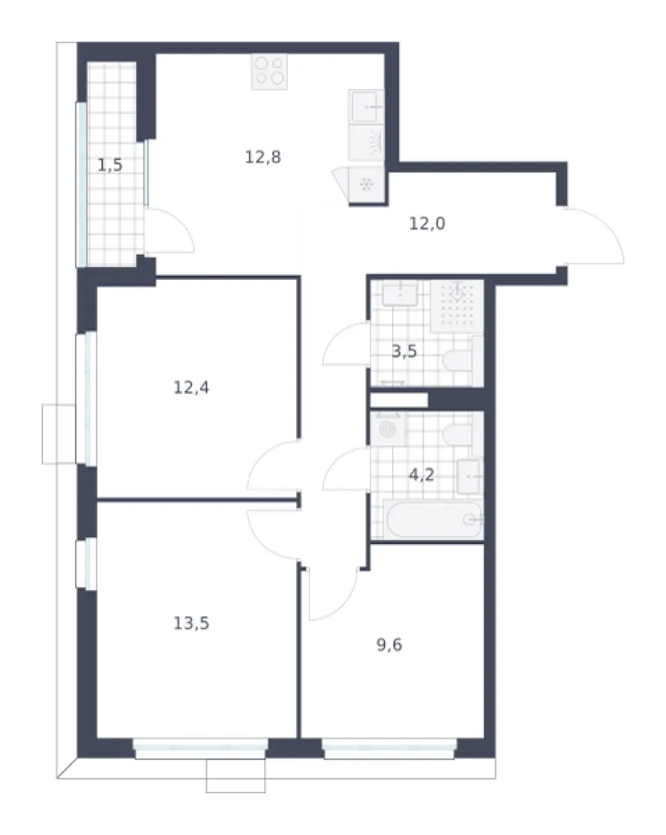 3-комн. 69,5 м²