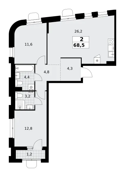 2-комн. 68.5 м²