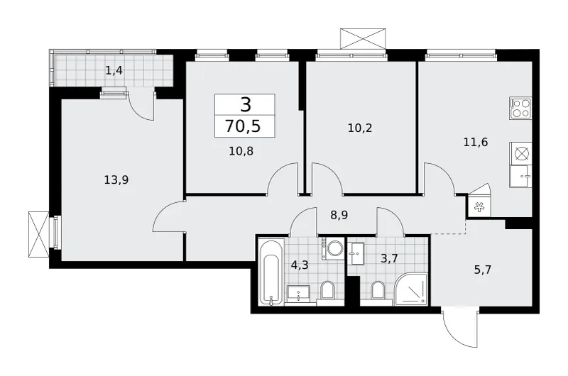 3-комн. 70.5 м²