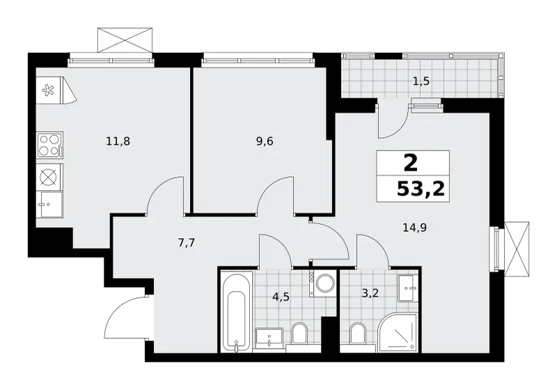 2-комн. 53.3 м²