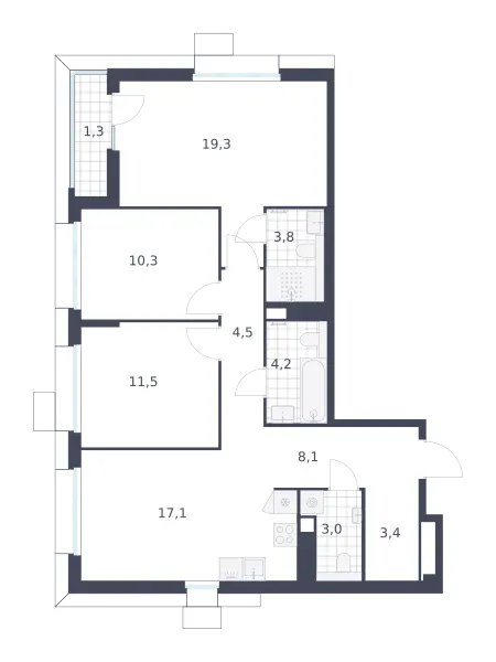 3-комн. 86.5 м²