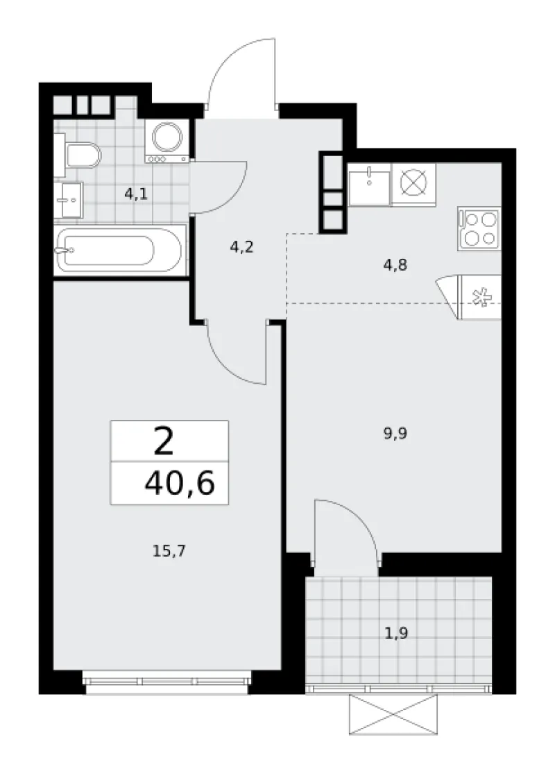 2-комн. 40.6 м²