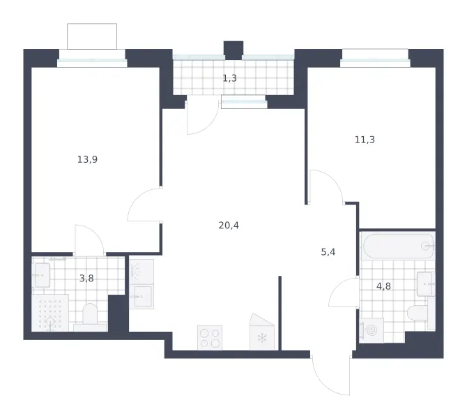 2-комн. 60.9 м²