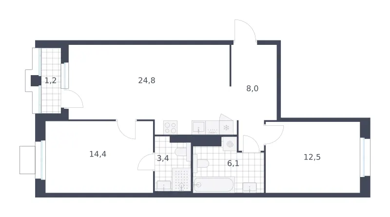 2-комн. 70.4 м²