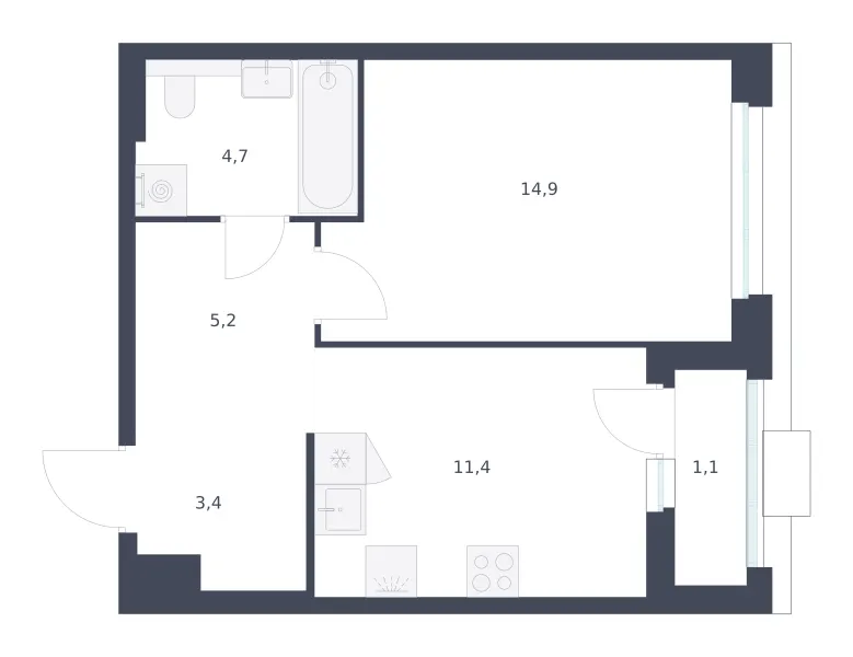 1-комн. 40,7 м²
