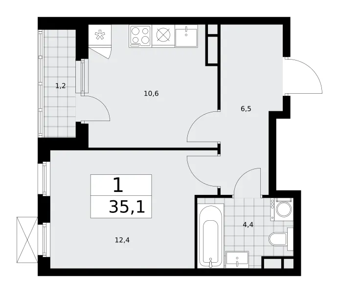 1-комн. 35.1 м²