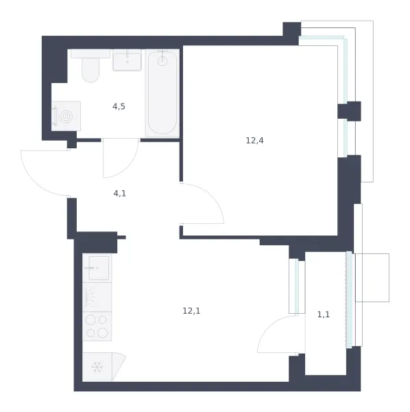 1-комн. 34.2 м²