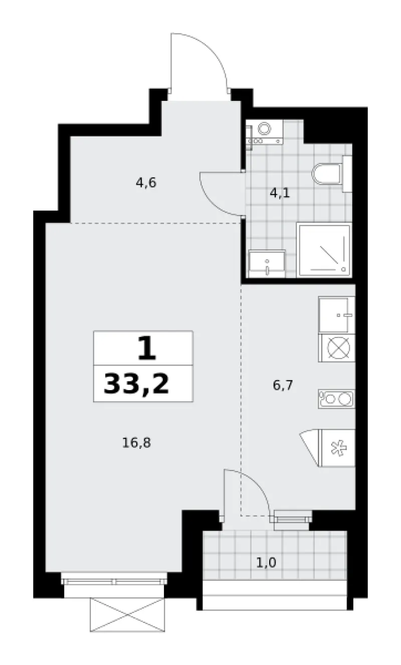 Студия 33.2 м²