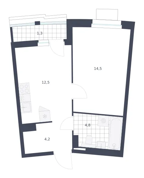 1-комн. 37.3 м²