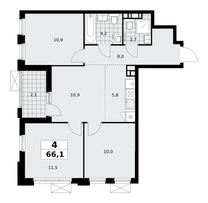 4-комн. 66.1 м²