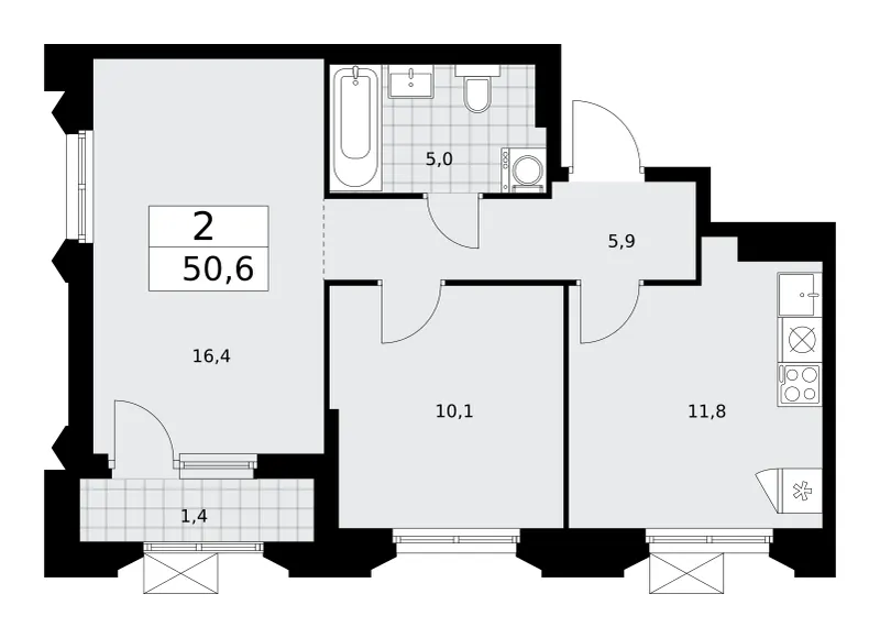 2-комн. 50.6 м²