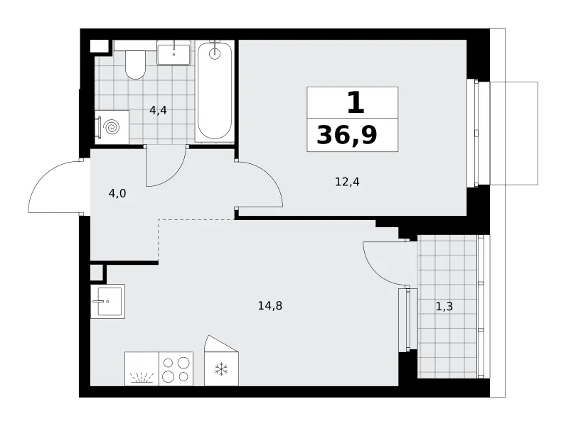 1-комн. 36.9 м²