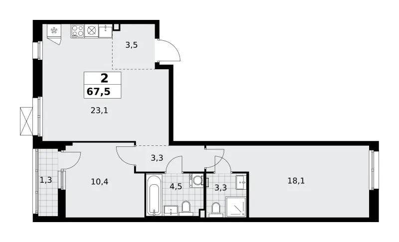 2-комн. 67.5 м²