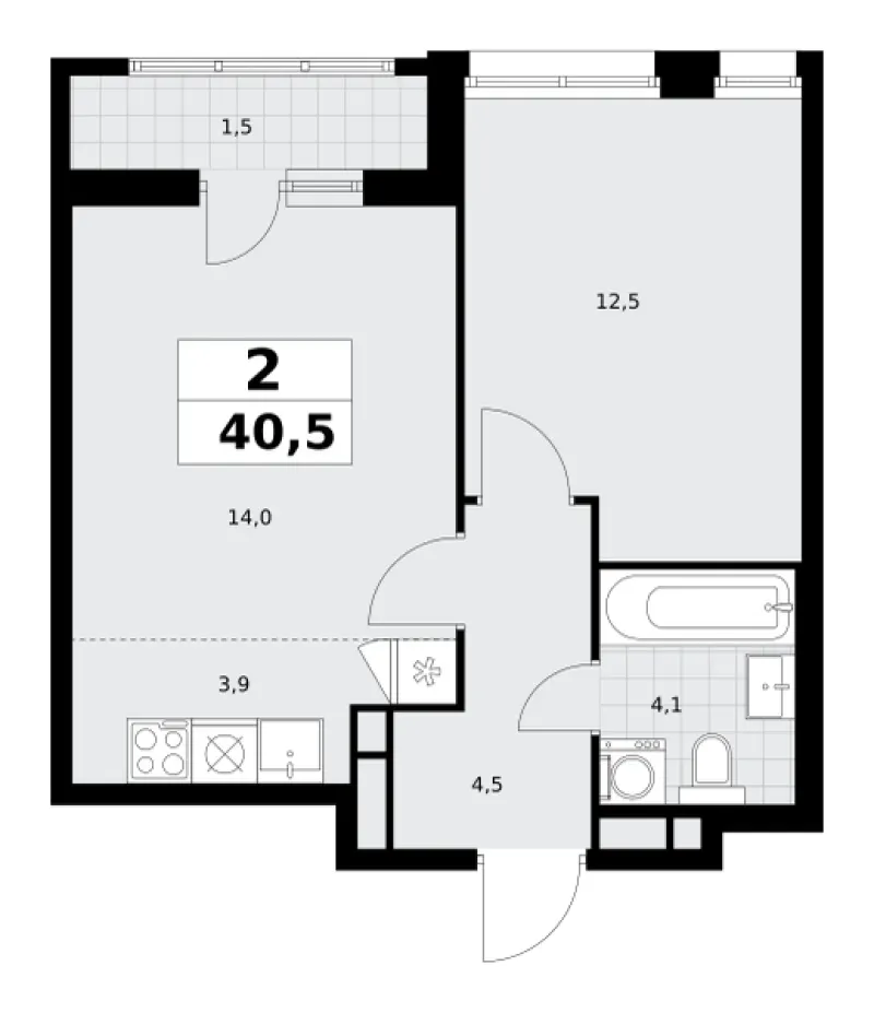 2-комн. 40.5 м²