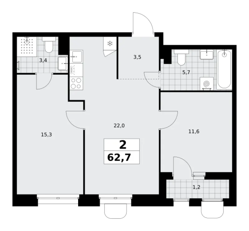 2-комн. 62.7 м²