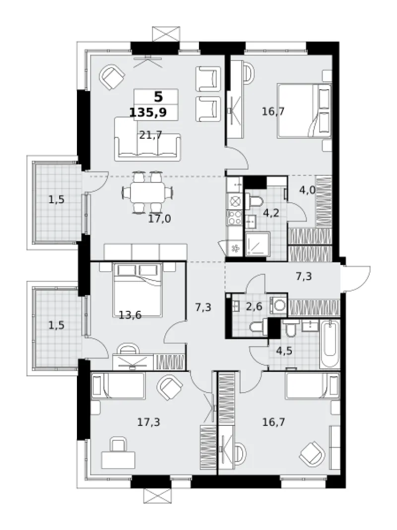 5-комн. 135.9 м²