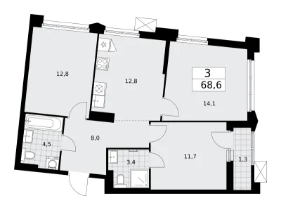 68,6 м² — планировка