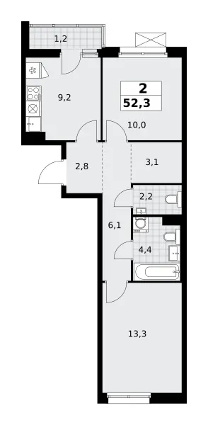 2-комн. 52.3 м²